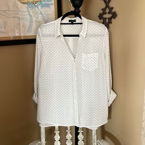 White button down with black polka dots